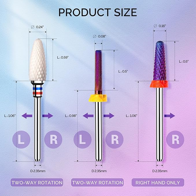 MelodySusie 3Pcs Nail Drill Bits Set, 3/32'' Carbide Tungsten Ceramic Bits, Flame, Nature Nail Buffer and Cone Shape Bits, Suitable for Manicure Pedicure Cuticle Gel Acrylic Remover