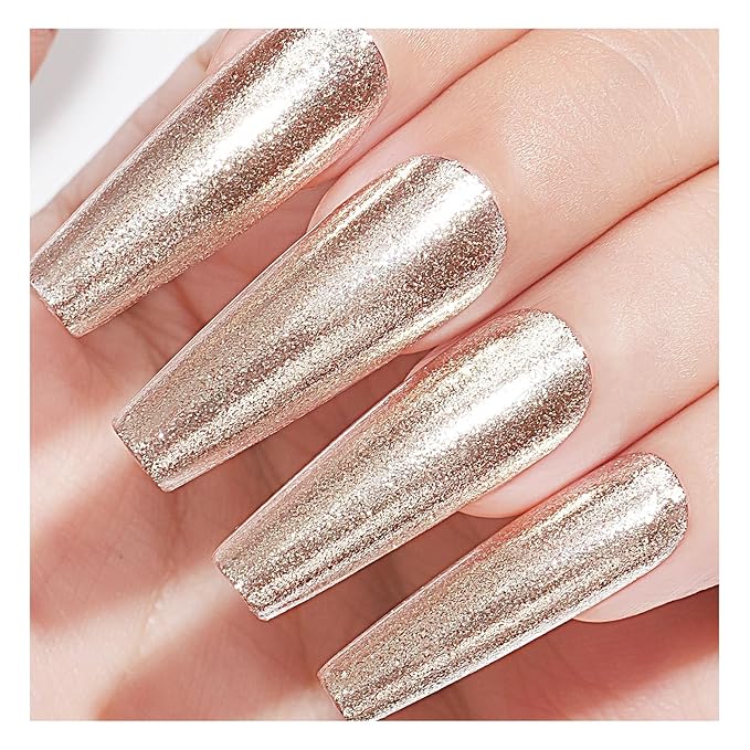 Glitter Nail Polish Quick Dry 12ML, Shimmer Champagne Gold Glitter Nail Polish Sparkly Shine nail polish Holographic Varnish Nail Lacquer Natural Nail Art for Beginner-1PC