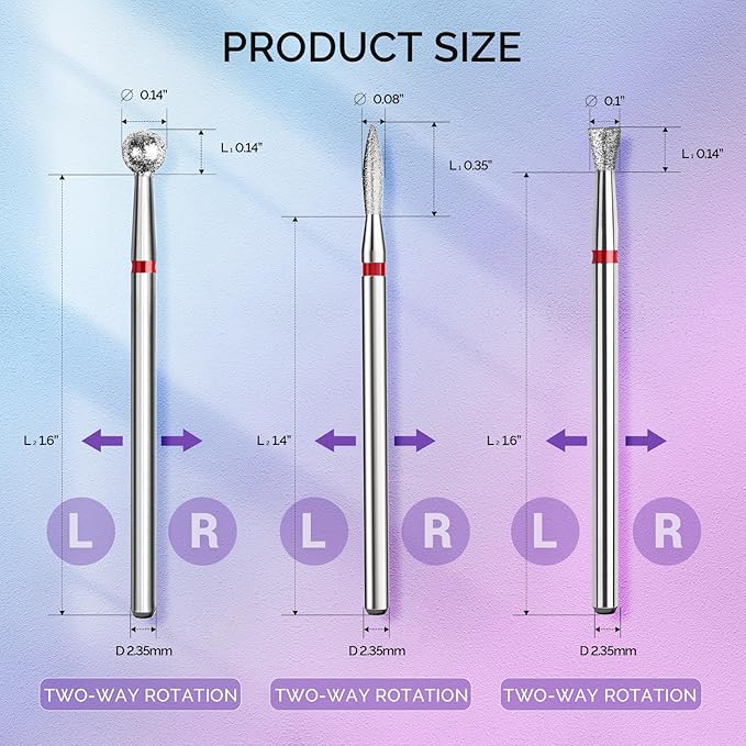 MelodySusie 3Pcs Cuticle Cleaner Nail Drill Bits Set, 3/32'' Safety Carbide Diamond Bits, Ball, Flame and Inverted Tapered Bits, Suitable for Cuticle Dead Skin Nail Prepare, Silver