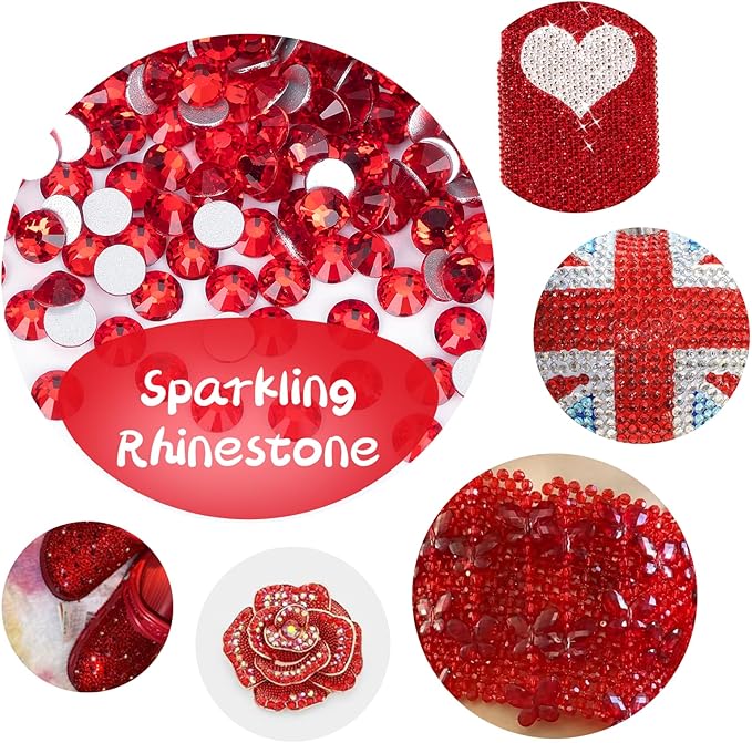 10000PCS Red Rhinestones Bulk, Flat Back Crystal Glass Stone Round Gems,SS10, 2.7-2.9mm
