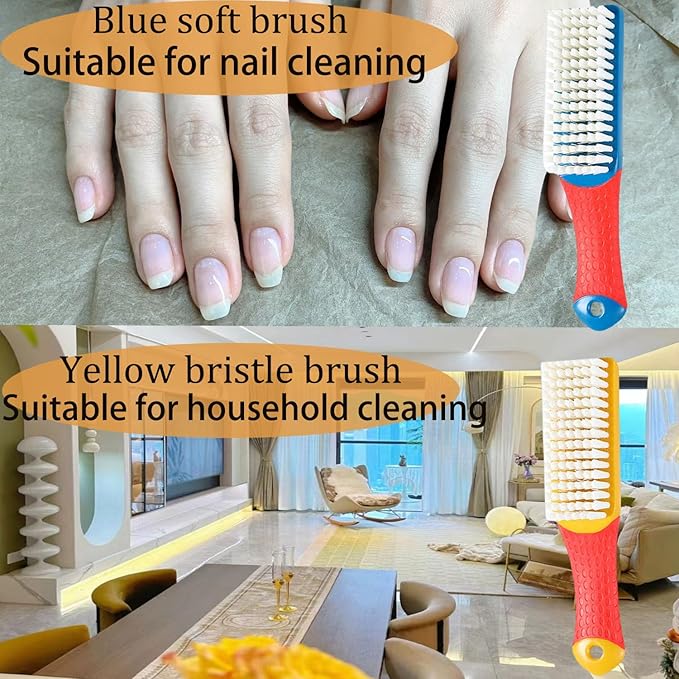 Nail Cleaning Brush, 2 Pack (Hard & Soft Bristles), Plastic Material, White & Red, Sturdy Handle, 6.3 Inch Length