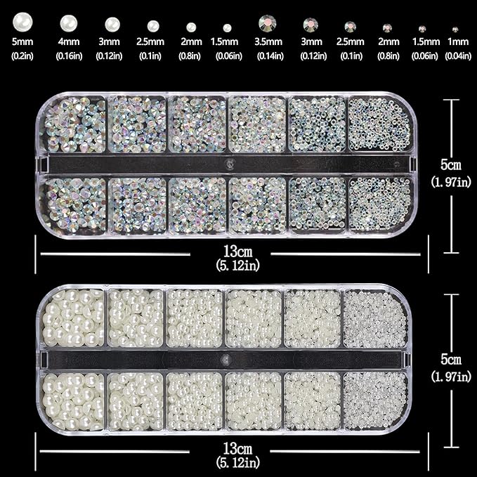 Nail Art Pearls Rhinestones with Glue Gel Flatback Cream Pearls AB Rhinestones Nail Charms Mixed Size 0.04-0.2in Nails Gems Pearl Accessories for Women Nails Design Decoration