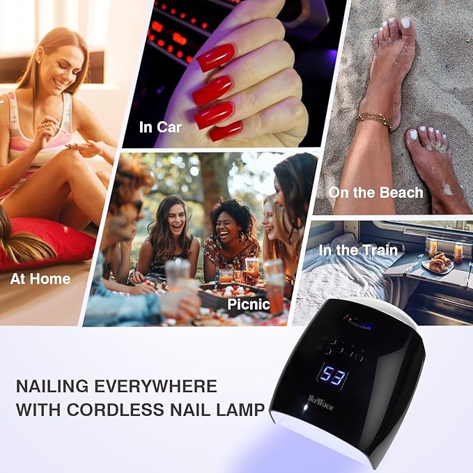Cordless UV LED Nail Lamp, 66W Rechargeable Gel Nail lamp, Cordless UV Light for Gel Nails with Auto Sensor & 5 Timer for Home & Salon (Black)