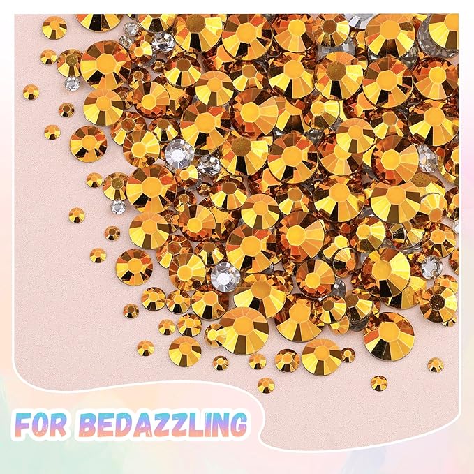25000Pcs Resin Rhinestones with B7000 Jewelry Glue for Crafting, Copper Gold 2-6mm Non Hotfix Flatback Gems, Bedazzling Crystal for DIY Crafts Clothing Tumblers Mugs Shoes Fabric Nail Art