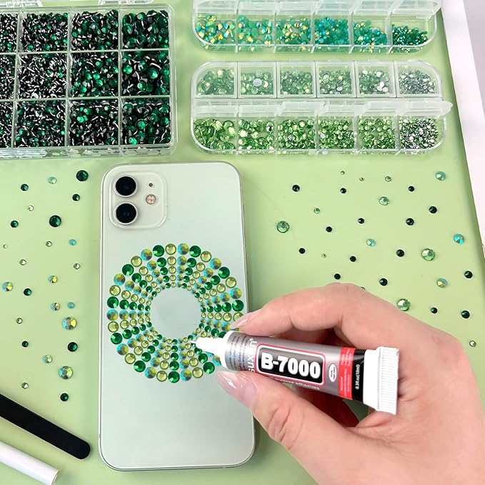 ASTARON Green Resin Rhinestones for Crafting, 2mm-6mm Mixed Flatback Resin Gemstones for Crafts Gems Bulk Jelly AB Bedazzling Diamonds with Glue for Nails, Tumblers, Mugs Decoration