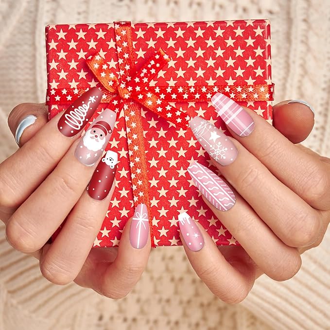 Whaline 6Pcs Christmas Nail Plates Stamping Set Xmas Tree Snowflake Snowman Stamp Templates Nail Art Plates for Winter DIY Print Manicure Salon Design Gift