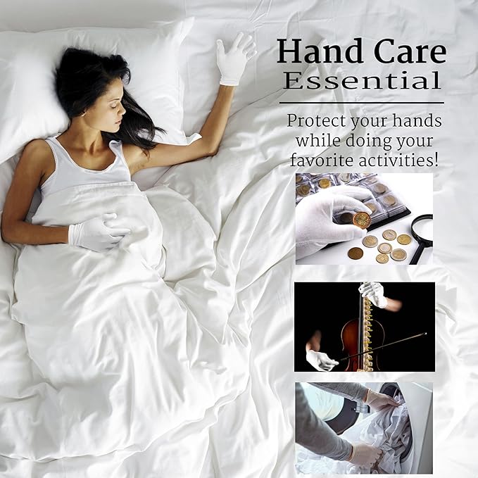 24 Pairs White Cotton Gloves Soft Eczema Moving Sensitive Dry Hands Moisturizing Bulk Pack (24 Pairs - White)