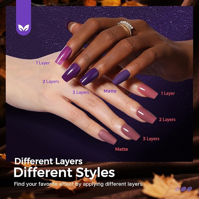 Morovan Purple Nail Polish Set: Brown Nude Glitter Nail Polish Kit Dark Purple Sparkle Shimmer Regular Air Quick Dry Fingernail Polish Pack for Women 2025 Nail Art Design Gift Holiday Party