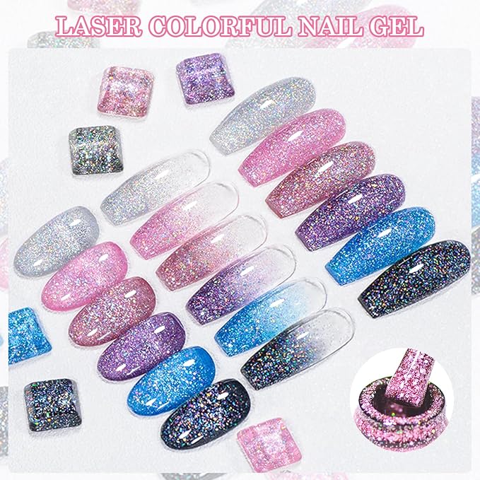 MEET ACROSS Gel Nail Polish Set 6 Pcs Glitter Colors Gel Nail Kit Art Design Soak Off UV LED (SET-5, 6pcs)
