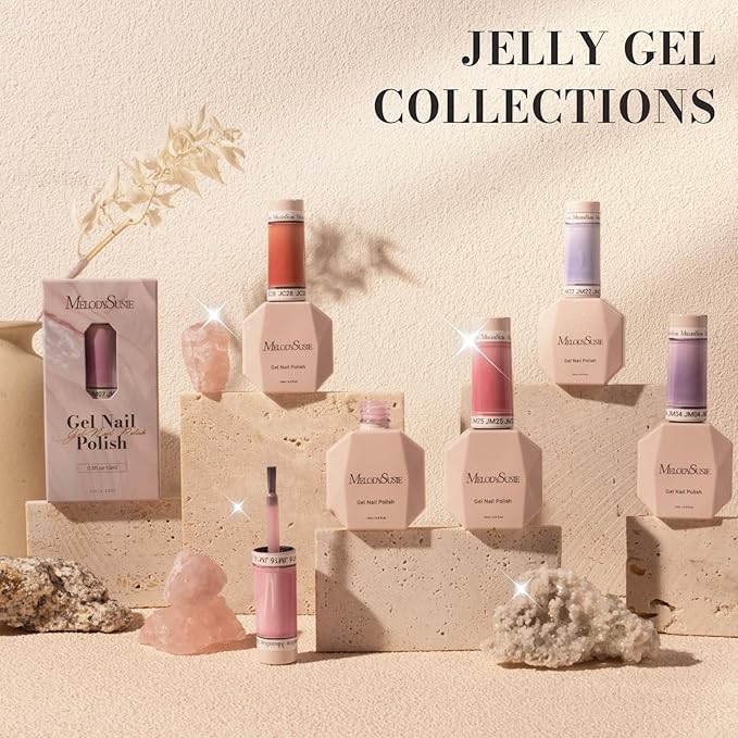 MelodySusie Jeweliver Jelly Gel Polish, 0.5Fl Oz Dark Gray Gel Nail Polish Sheer Neutral Translucent Nude Soak Off UV LED Light Cure Gift for Women Nail Art Manicure DIY at Home JM30