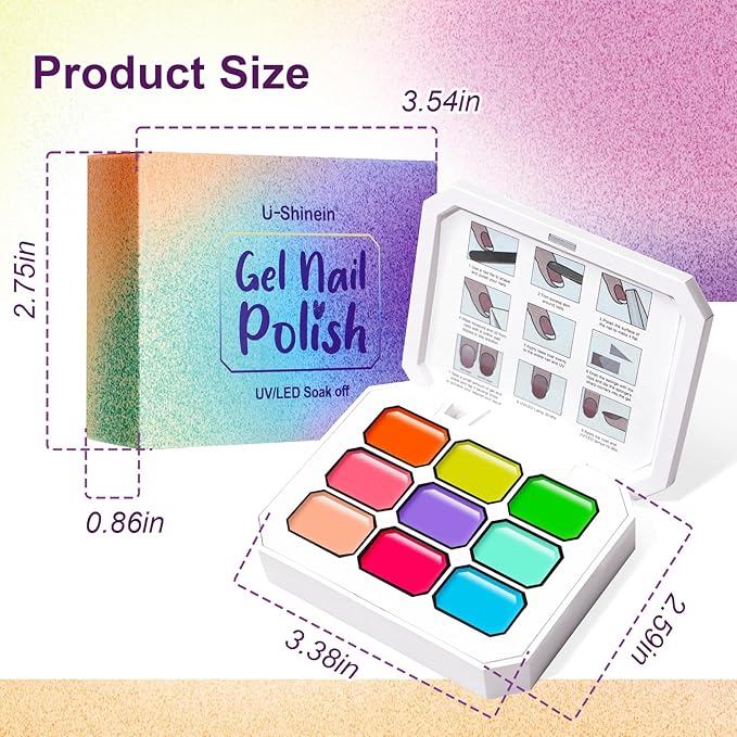 Gradient Painting Gel, 9 Colors Ombre Gel Nail Polish Sponging for Pigment Pat French Manicure Soak Off UV Long-lasting High-glossy Home DIY Nail Salon Rainbow Candy(01)