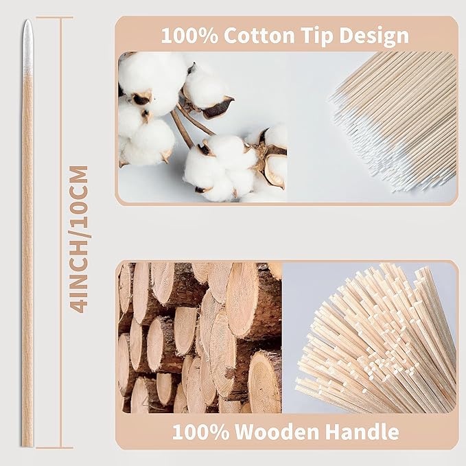 600PCS Pointed Cotton Swabs -4 Inch Wood Handle Pointed Tip Head Precision Microblading Cotton Swabs for Eyebrow Eyelash Extensions, Makeup, Nail Clean, Tattoo Permanent Supplies,