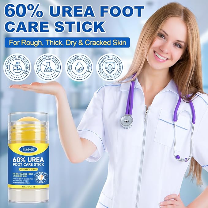60% Urea with 2% Salicylic Acid Urea Foot Care Stick, Foot Cream Stick for Dry Cracked Heels, Feet Callus Remover, Hands Knees Exfoliating Dead Skin,Callus Remover & Skin Softener -1.41oz