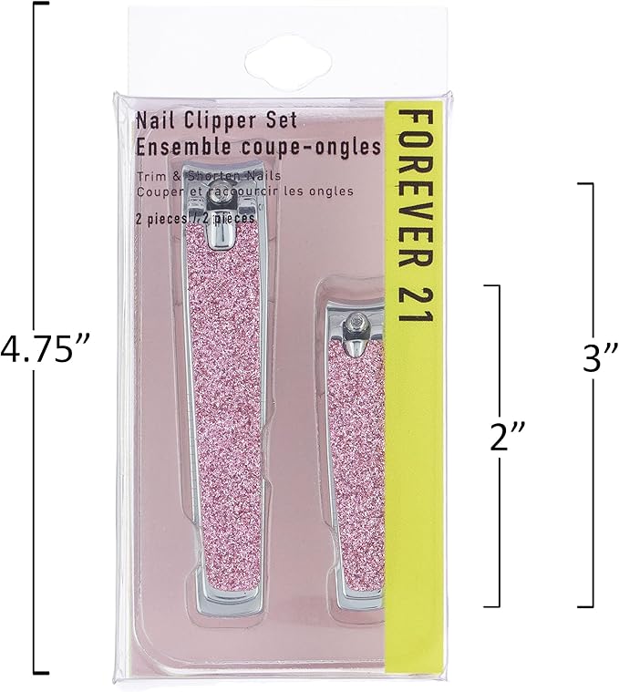 Nail Clippers Set - 2pc Pink Glitter Nail Clipper Value Pack, Big & Small Precision Nail Clippers Pack, Essential Manicure & Pedicure Tools