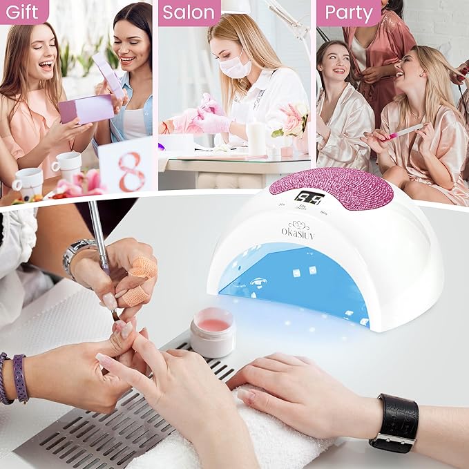 Rechargeable UV LED Nail Lamp with Diamond Design & Touch Control - 3 Timer Settings, Fast Curing for All Gel Polishes, Portable UV Nail Dryer for Professional Salon & Home (Pink)