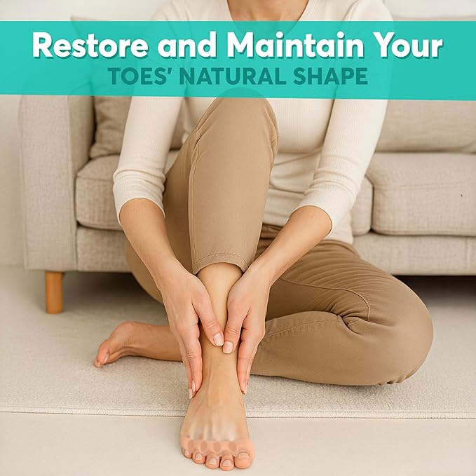Comfwalk® ToeAlign™ – Toe Separators for Men & Women – Toe Straightener Stretcher – Corrects Bunions, Overlapping Toes, Hammer Toes, Claw Toes – Soft Medical-Grade Silicone Toe Spacers (Skin Color)