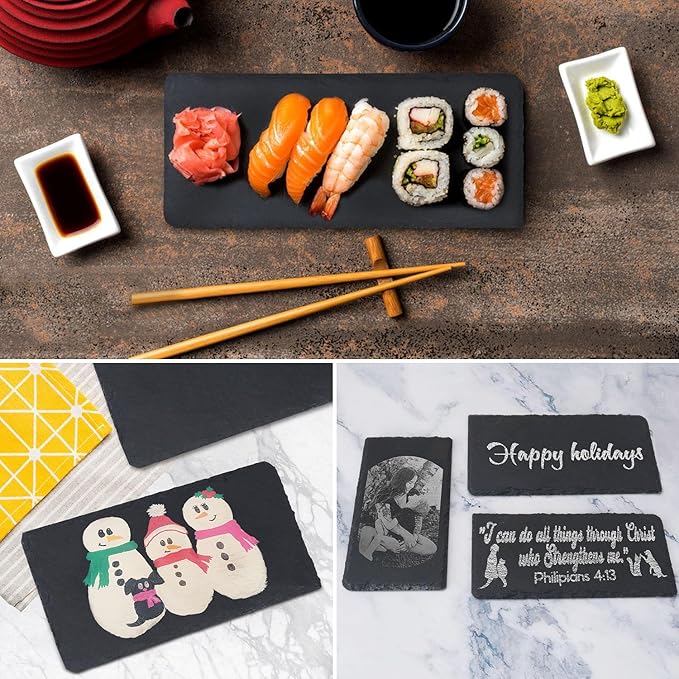 13 Pack 4 x 8 Inch Slate Cheese Boards, Black Rectangle Slate Charcuterie Boards, Natural Charcuterie Stone Plates for Parties, Gifts, and Special Events, Cheese, Sushi, Food.