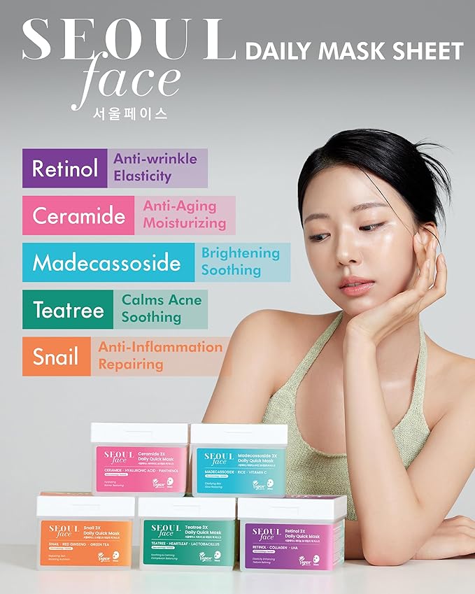DERMAL Seoul Face Teatree 3X Daily Quick Mask 36 Sheet – Korean Skincare Vegan Tencel Facial Masks - Calming, Soothing, Blemish Control Face Mask Sheets with Heartleaf Extract, Lactobacillus