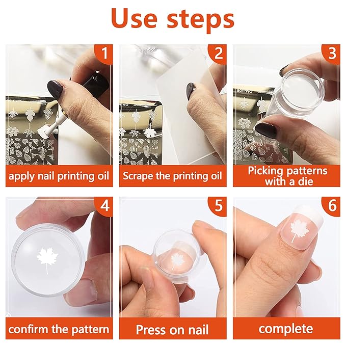 AddFavor Nail Stamper Kit 6pcs Flower Lace Nail Art Stamping Plate Butterfly Leaf Geometry Template with Silicone Nail Stamper and Scraper for Women Girls DIY Fingernail Manicure Stencils Tools