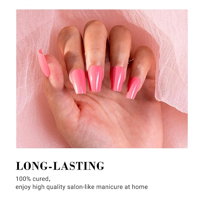 MelodySusie 30PCS Semi Cured Gel Nail Strips, Juicy Pink, Works with Any Nail Lamps, Salon Quality, Long Lasting, Easy to Appl, Includes 2 Prep Pads, Nail File & Wooden Stick