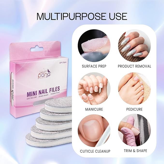 25PCS Mini Size PANA Professional Double Sided Nail Files - Zebra, 180/240 Grit - Emery Board Nail Buffering File Manicure Pedicure Nail Polisher Washable