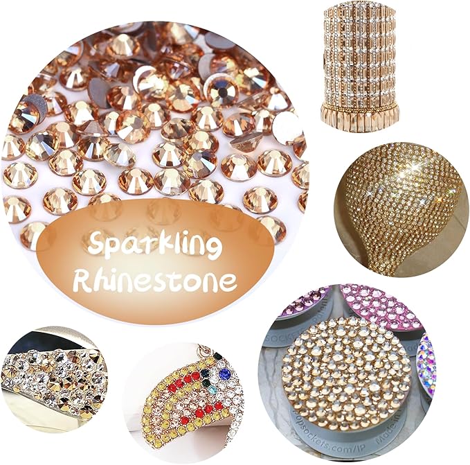 10000PCS Golden Shadow Rhinestones Bulk, Flat Back Crystal Glass Stone Round Gems,SS20, 4.6-4.8mm