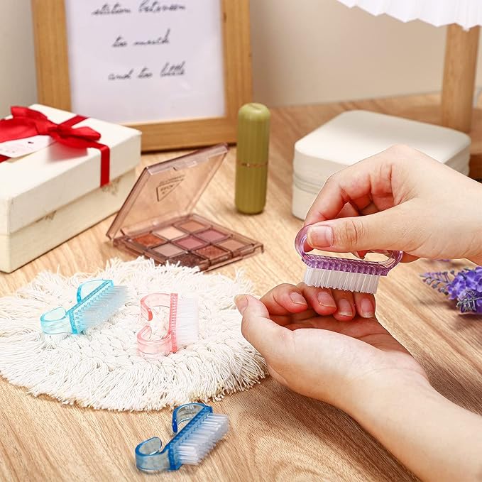 Bokon 400 Pcs Handle Grip Nail Brush Bulk Nail Scrub Brush Nail Brush for Toes and Nails Cleaner, Pedicure Scrubbing tool kit for Men and Women(Multicolor)