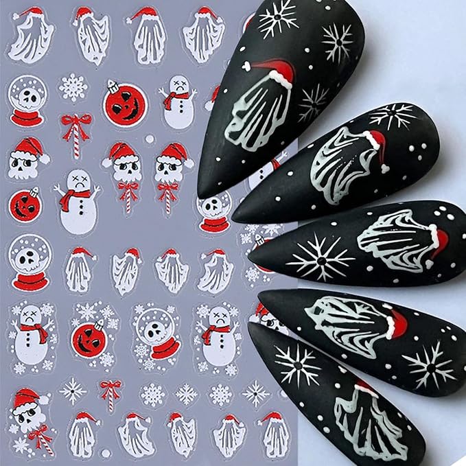 3 Sheets Christmas Nail Art Stickers 5D Micro Embossed Red Bow Holly Leaf Nail Decals Winter Purple Christmas Tree Snowmen Snowflake Design Santa Hat Nail Supplies for Women Holiday Manicure DIY