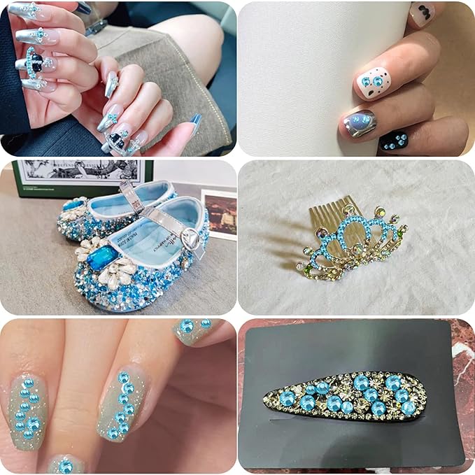 Beadsland 4300pcs Flatback Rhinestones,Blue Rhinestone Nail Gems Round Crystal Rhinestones for Crafts,Mixed 6 Sizes with Picking Tweezers and Wax Pencil Kit, SS6-SS20,Aquamarine