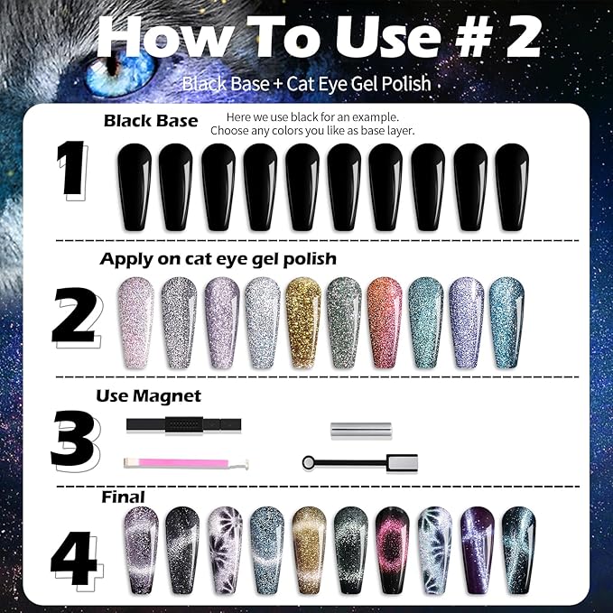 Clara Colors Cat Eye Gel Nail Polish Set, 20 Colors Holographic Galaxy Series Magnetic Nail Polish with Magnets Base Top Coat Gel Cat Eye Nail Polish for Professional Nail Salon or DIY at Home