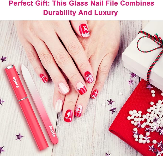 Nail File Glass for Natural Nails,3Pack Double Sided Crystal Nail Filer with Case,Professional Czech Glass Fil Etched Gentle Nail Care Stocking Stuffers for Women or Adults, Unique Gifts(Light Color)