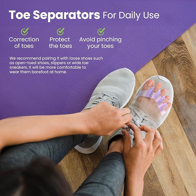 Welnove Toe Separators Spacers for Women - Toe Spacers with Lavender Extract, Toe Straightener for Women Men -Bunion Corrector Toe Stretcher for Yoga Practice - Lavender, 4 Pack