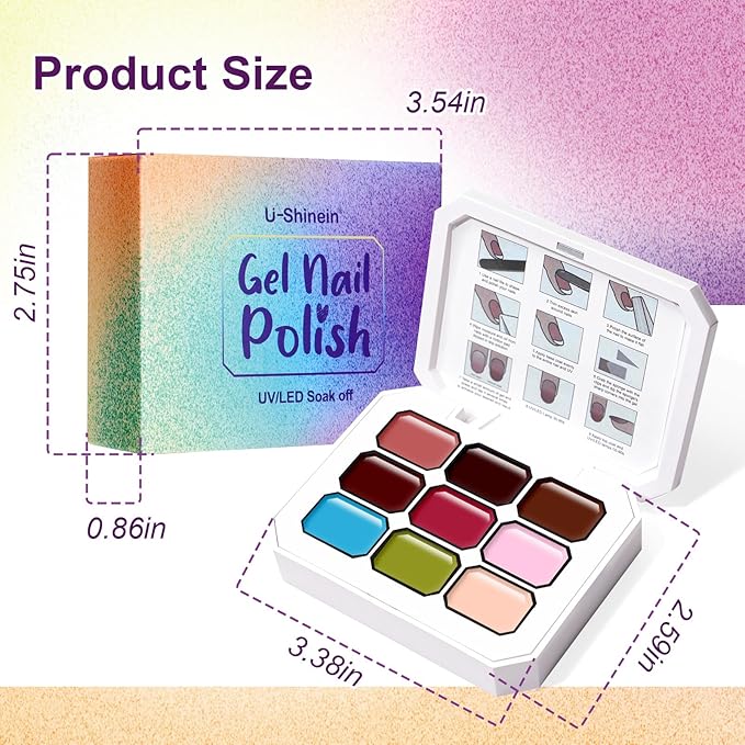 Gradient Painting Gel, 9 Colors Ombre Gel Nail Polish for Pigment Pat Nails Aura Nails French Manicure Soak Off UV Long-lasting Home Salon DIY Nail Art Canyon Bloom