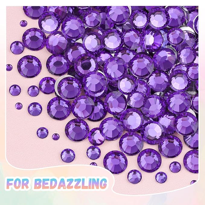 30000Pcs Resin Purple Rhinestones for Bedazzling Crafting with b7000 Jewelry Glue, Bulk Flatback Gems Bedazzler Kit for Crafts Clothes Shoes Fabric Nail Diamond Art, Assorted Size 2/3/4/5/6mm