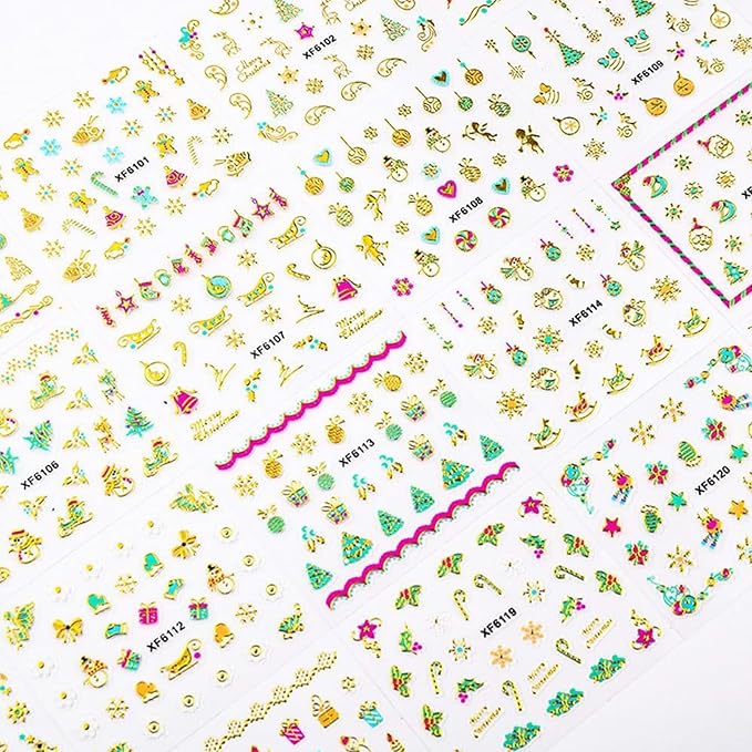 30 Sheets Christmas Nail Art Stickers Christmas Nail Decals 3D Self Adhesive Santa Claus Elk Snowman Christmas Tree Nail Art Supplies Winter Nail Stickers for Women DIY Acrylic Nail Decorations