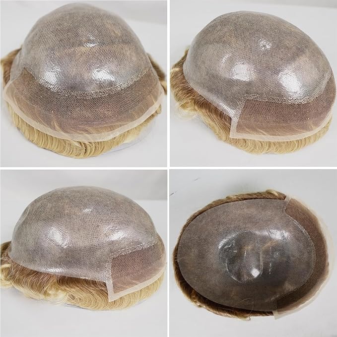 Human Hair Toupee for Men 10x8 Inch,European Human Hair Lace Front Natural Hairline Hair Pieces with 0.06mm Thin Skin PU V-looped Men's Hair Replacement System (#4T613 color,100% human hair)