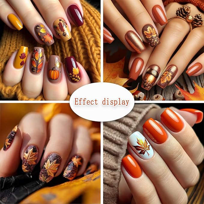 5D Embossed Jelly Maple Leaf Autumn Nail Art Sticker Gold-Stamped Autumn Leaf Nail Decal Fiery Red Maple Leaf Design Autumn Thanksgiving Sticker Women's Nail Art Decoration