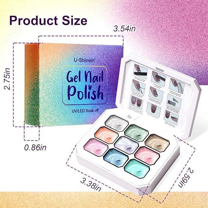 Gradient Painting Gel, 9 Colors Pearlescent Ombre Gel Nail Polish for Pigment Pat Aura Nails French Manicure Long-lasting No-wipe Soak Off UV Treasure of Pearl