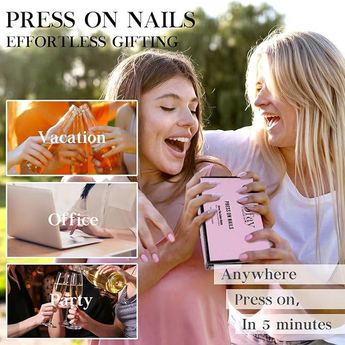 NEW Press on Nails Short, Jofay Fashion 120Pcs Salon-Like Fake Nails with French Mermaid/Pearl/Aurora Chrome Nail Designs, Glossy Artificial Acrylic False Nails, Glue on Nails for Women