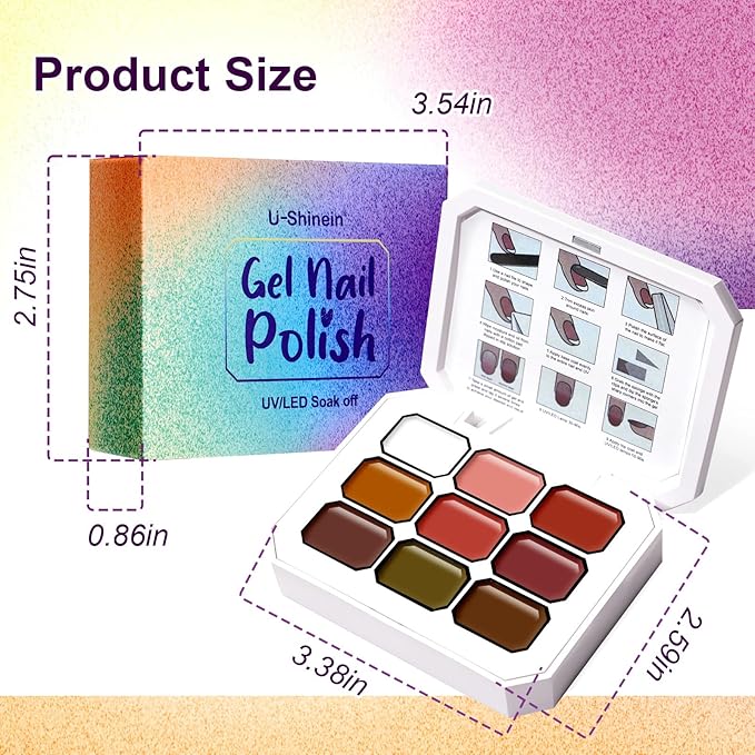 Gradient Painting Gel, 9 Colors Ombre Gel Nail Polish Dark Beown Green for Pigment Pat Aura Nails, French Manicure DIY Nail Art Long Lasting Soak od UV Home Salon Palette Ancient City