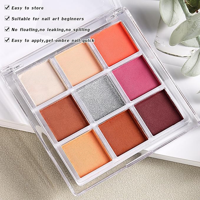 Nail Pigment Palette 9 Colors Gradient Effect Solid Nail Powder for Beginners Nail Salon Home DIY Nail Art Decor for Ombre Nails, Nail Supplies #01