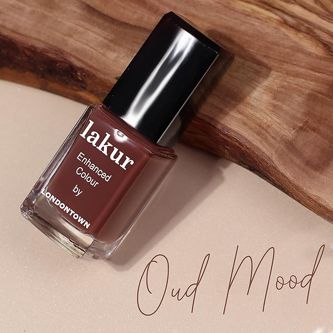 LONDONTOWN lakur Nail Polish - Chip-Resistant, Non-Toxic, Conditions & Hydrates Nails | Glossy Hot Chocolate Brown, Oud Mood, .40 fl oz