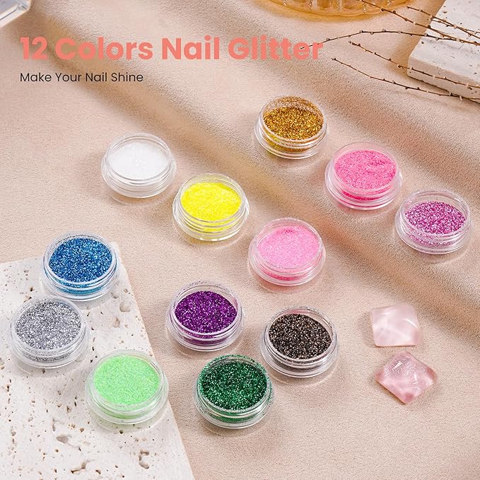 Nail Kit for Beginners with Everything: Practice Hand Acrylic Nail Set Professional Powder Drill Liquid Starter Kits with U V Lamp in Cosmetic Gift Bag for Women Salon Home (Sliver)
