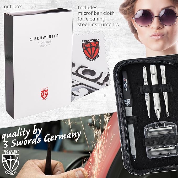 3 Swords Germany Men's Travel Set – Nail Scissors, Razor and much more in Compact Case, Ideal for Travel and Grooming On the Go