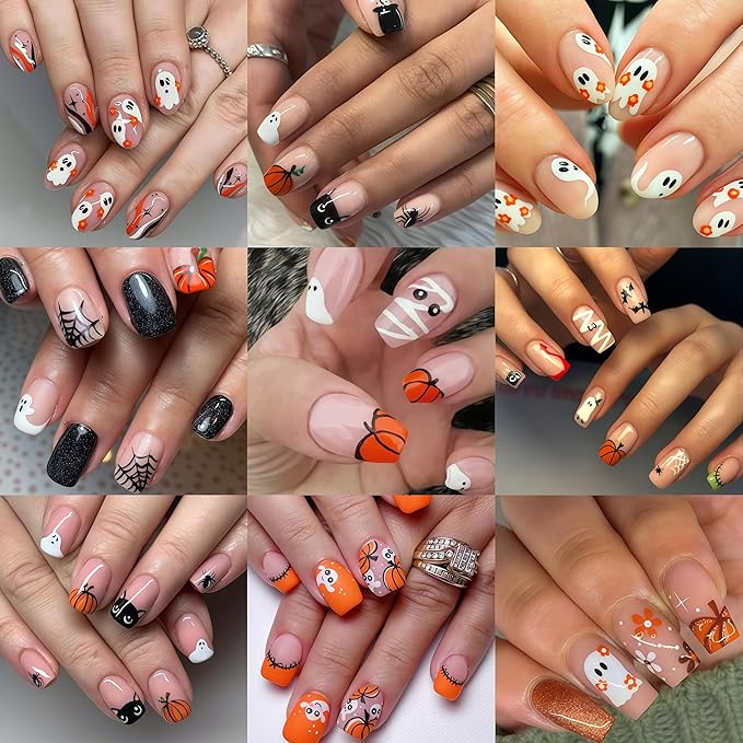8 Sheets Cute Ghost Nail Stickers for Nail Art,5d Embossed Cute Ghost Nail Art Stickers Self Adhesive Pumpkin Spider Web Nail Decals Skeleton Flower Manicure Sliders for Women Nails Decorations