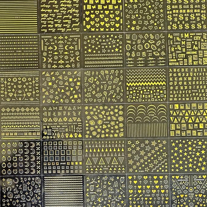 30 Sheets Gold Nail Stickers Decals Gold Star Line Nail Decals 3D Self-Adhesive Nail Art Stickers Flower Butterfly Nail Supplies for DIY Acrylic Nails for Women