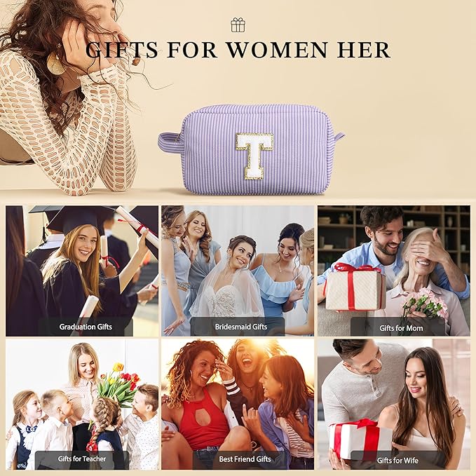 YOOLIFE Valentines Day Gifts - Valentines Day Gifts for Her, Personalized Birthday Gifts for Women Her Mom Girlfriend Wife Best Friend Teacher Sister Daughter, Monogram Initial Green Makeup Bag A