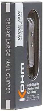 Kohm Curved Blade Edge Nail Clipper with Nail File (Swing Out), SS Wide Jaw Toenail Clippers for Thick Nails, Large Nail Clippers for Men, Seniors, Women