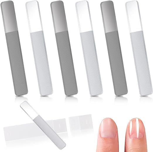 6 Pieces White and Gray Glass Nail Files, Nano Glass Nail Shine Buffer Polisher, Glass Nail File with Case for Natural Nails, Glass Nail Shiner and Tools