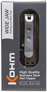 Kohm Curved Blade Edge Nail Clipper with Nail File (Swing Out), SS Wide Jaw Toenail Clippers for Thick Nails, Large Nail Clippers for Men, Seniors, Women